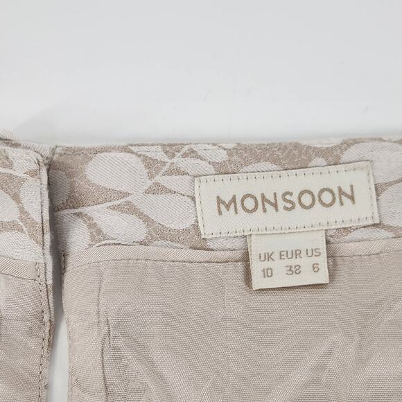 Monsoon Belted Sheath Dress US 6 UK 10 Beige White Floral Cap Sleeve Romantic - Picture 7 of 11